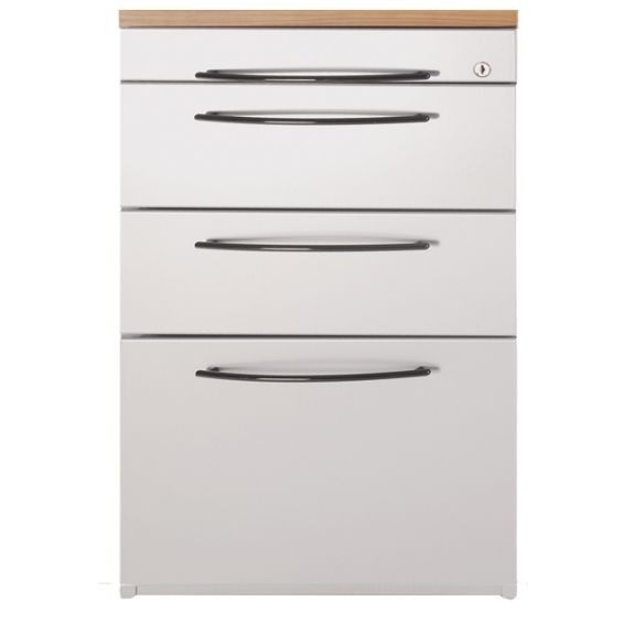 Huislijn Basic 05 staand ladenblok in de kleur aluminium, 3 laden, waarvan een hangmappenladen en een aparte pennenlade