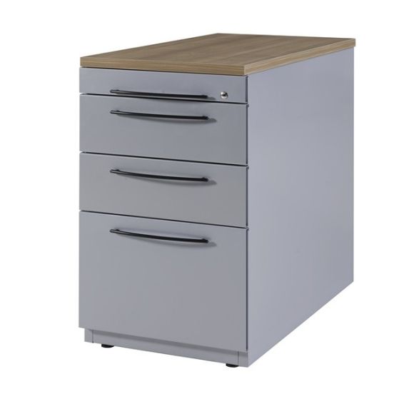 Huislijn Basic 05 staand ladenblok in de kleur aluminium, 3 laden, waarvan een hangmappenladen en een aparte pennenlade