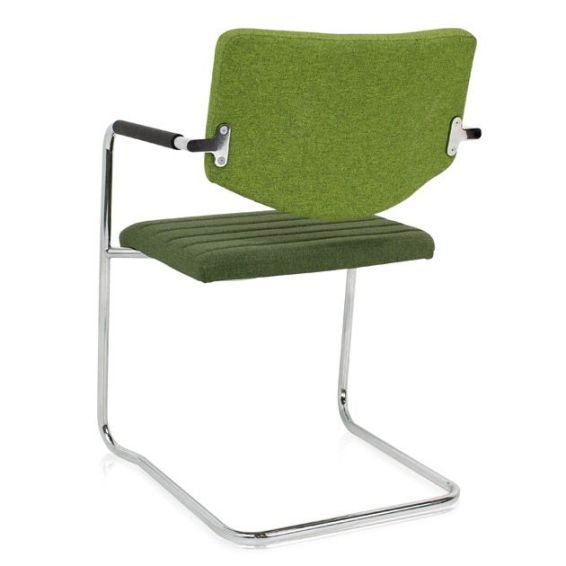 Stoel Alfa met slede frame en lage rug - groen met padding