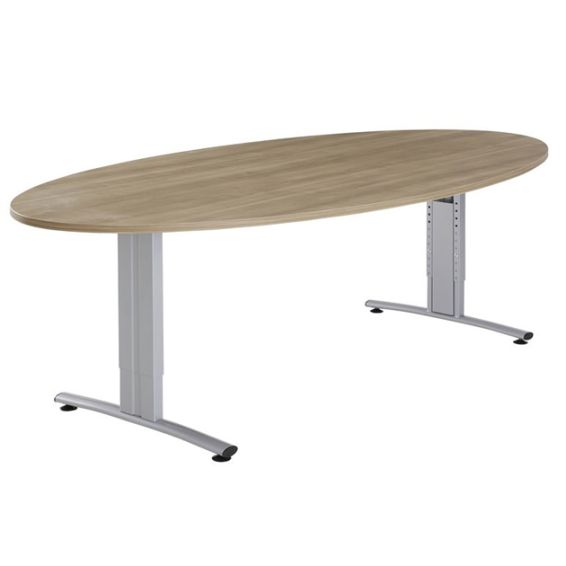 Vergadertafel ovaal Basic Huislijn 240 x 120 cm met aluminium T-poot en licht eiken blad
