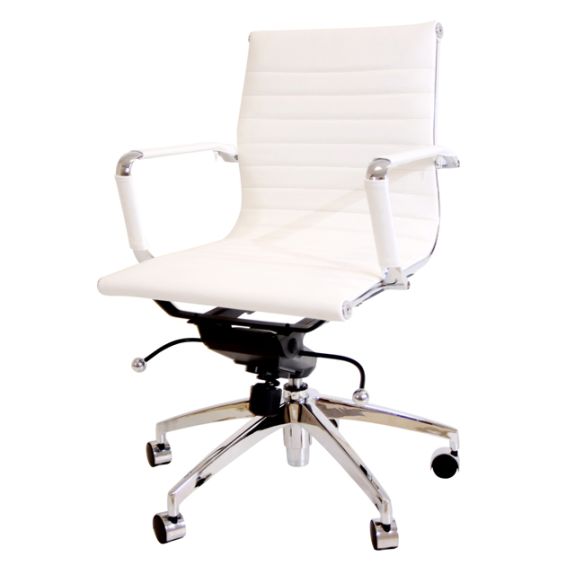 Design bureaustoel Milano uitgevoerd met wit leder
