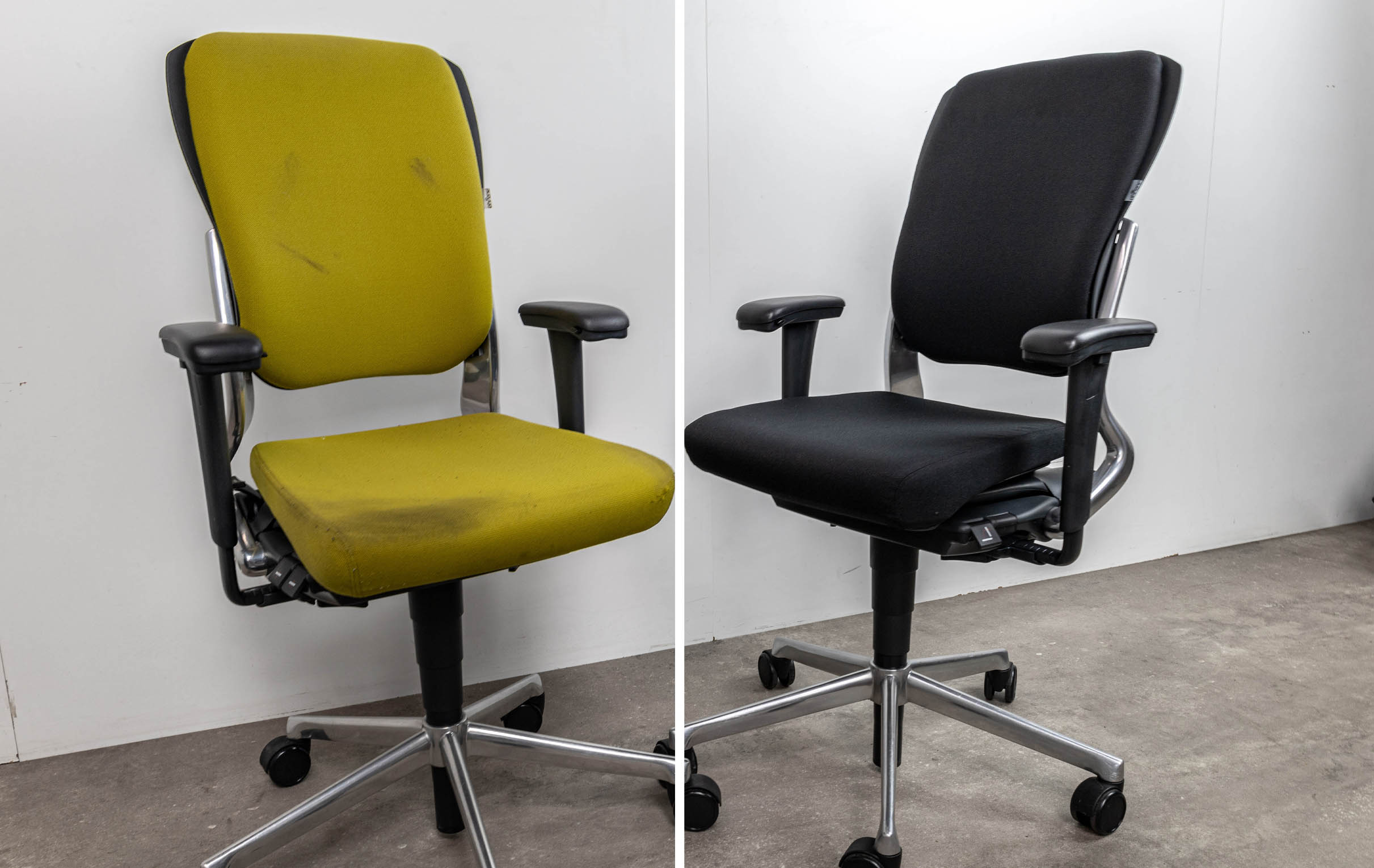 Refurbished bureaustoel voor en na